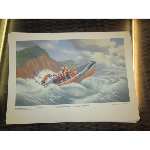 392 - Signed limited edition print by David Moad 2003 Sidmouth Lifeboat - Launched on Service, unframed an... 