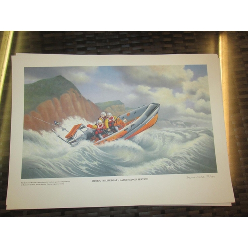 396 - Signed limited edition print by David Moad 2003 Sidmouth Lifeboat - Launched on Service, unframed an... 