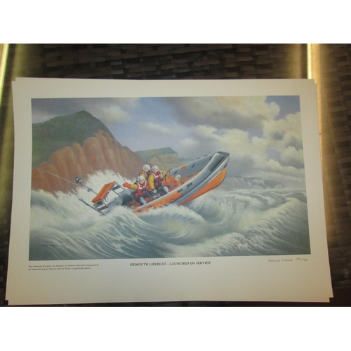 400 - Signed limited edition print by David Moad 2003 Sidmouth Lifeboat - Launched on Service, unframed an... 