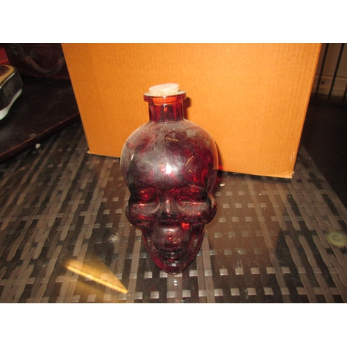 480 - PAINTED red glass skull poison bottle (new and boxed)