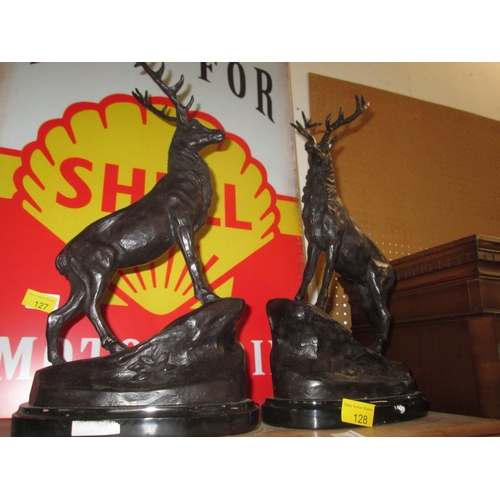 494 - 2 x bronzed metal stag ornaments