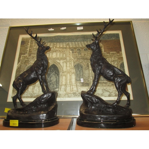 494 - 2 x bronzed metal stag ornaments