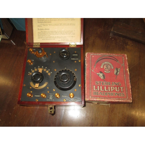 58 - Vintage R I crystal radio set from the 1920's with a set of Sterling Lilliput headphones in original... 