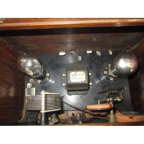 62 - Vintage early 2 valve radio, possibly a Graves Vulcan in wooden case