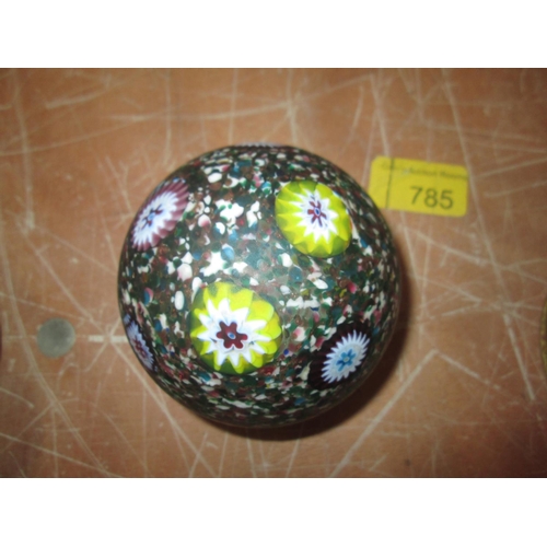 423 - 20th century frosted glass paperweight with  millefiori decoration