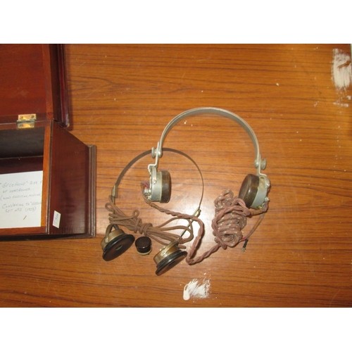 337 - Vintage Gecophone headphone cabinet with 2 sets of head phones