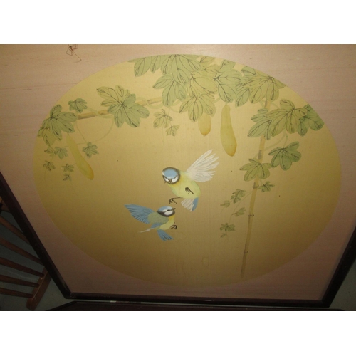 89 - Pair of 20th century Chinese watercolours on silk, Blue Tits Flying and Long Tail Tits on a Bough 90... 
