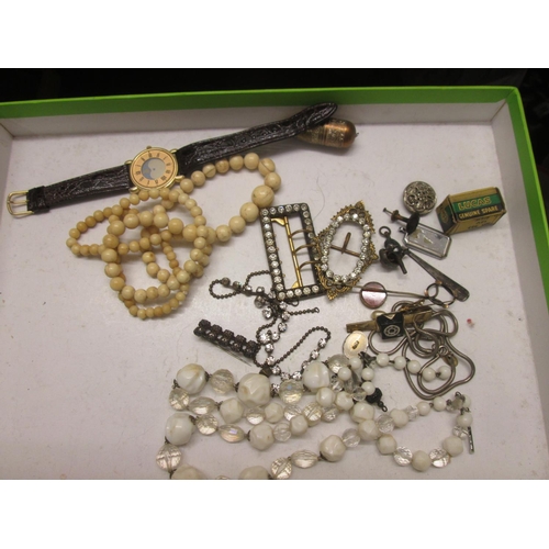 99 - 2 x Victorian paste buckles, costume jewellery Edwardian beaded bone necklace, etui etc.