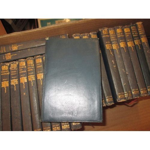 124 - The Works of Sir Walter Scott, New Century Library in 25 volumes bound in blue soft leather pub T Ne... 