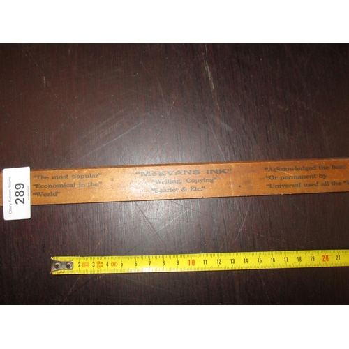 289 - Vintage advertising wooden ruler : Nuzerally & Cumrooden McEvans ink