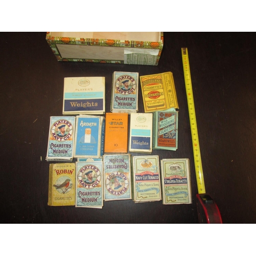 298 - Vintage advertising cigar box with cigarette packets