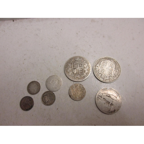 56 - 8 x silver coins : George VII  2 Shillings, 1914 Half Crown, 1874 Half Crown, 3 x 3 Pence pieces, 2 ... 