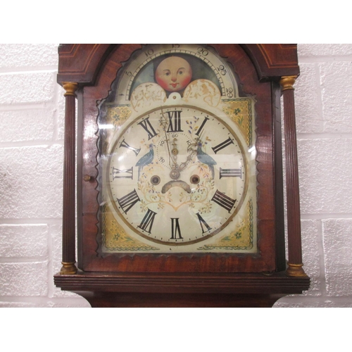 265 - Early 19th century long case clock, 8 day movement, Sun and Moon phase, in a flame mahogany case, cr... 