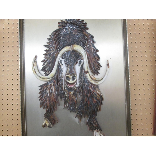 320 - Pottery buffalo wall plaque