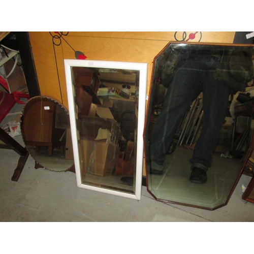 322 - Mirrors x 4 : 2 x oak frame, 1 x dressing table frameless mirror & 1 x painted frame & firescreen