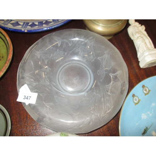 347 - Decorative china, gunmetal vase, glass fish plate, studio pottery, Staffordshire flatback etc.