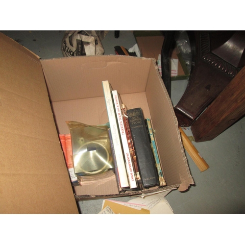 382 - 3 x boxes of oddments : copper kettle, books etc.