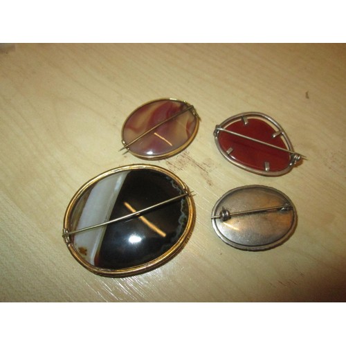 175 - 4 x vintage hardstone brooches, 2 x mounted in silver