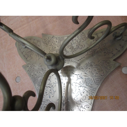 23 - Silver plated epergne, trumpets missing , mining interest