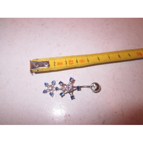 113 - Silver belly button piercing, set with coloured stones