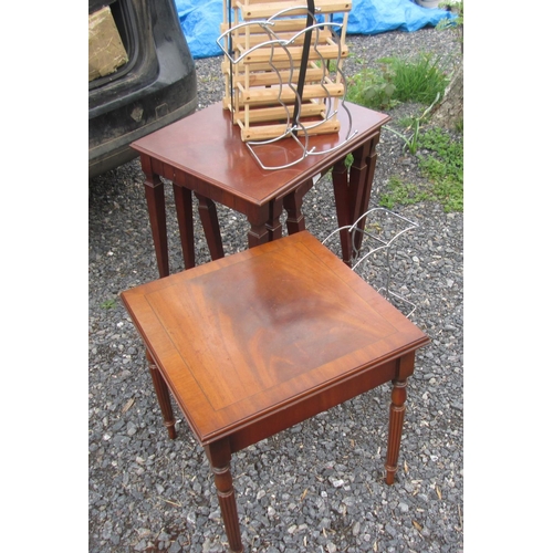 76 - Furniture : nest of reproduction mahogany tables & one other and wine racks