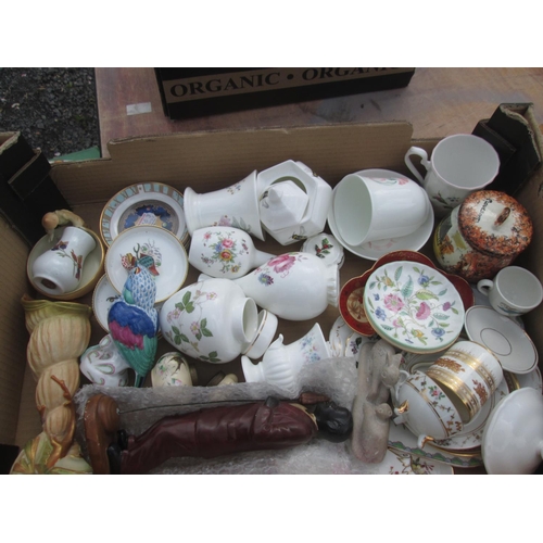 79 - Box of decorative china : Damaged Royal Worcester vase, Hammersley, Crown Derby Posy pattern dish, M... 