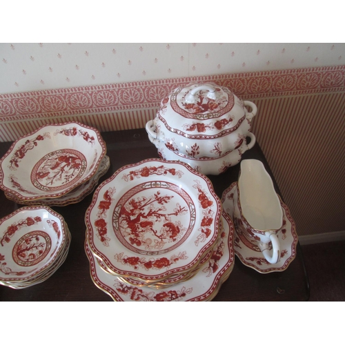 8 - Coalport Coral Indian Tree dinner and tea ware : Teapot with smashed handle, one tureen broken lid n... 