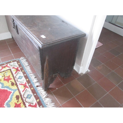 9 - Late 17th century single plank oak coffer with small amount of later restoration, loose lid 123 cms ... 