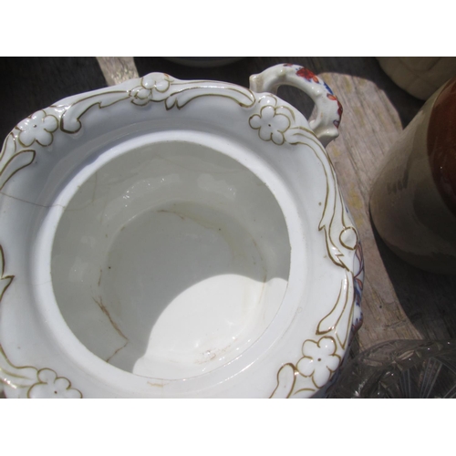 5 - Collection of assorted damaged and other Victorian and later pottery, plated ware, brass etc.