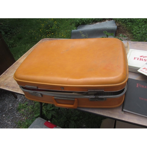 67 - Vintage suitcase of ephemera, west country interest newspapers and 2 x volumes Exeter interest