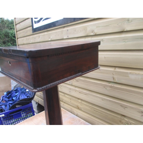 86 - Victorian rosewood sewing table, with hinged lid, fitted interior, note some damage but some pieces ... 