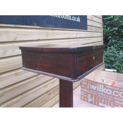 86 - Victorian rosewood sewing table, with hinged lid, fitted interior, note some damage but some pieces ... 