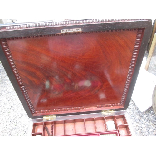 86 - Victorian rosewood sewing table, with hinged lid, fitted interior, note some damage but some pieces ... 