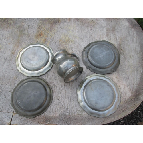 177 - 19th & 20th century pewter : 4 plates (1  x London 23 cms) 1 X Yates & Birch quart tankard