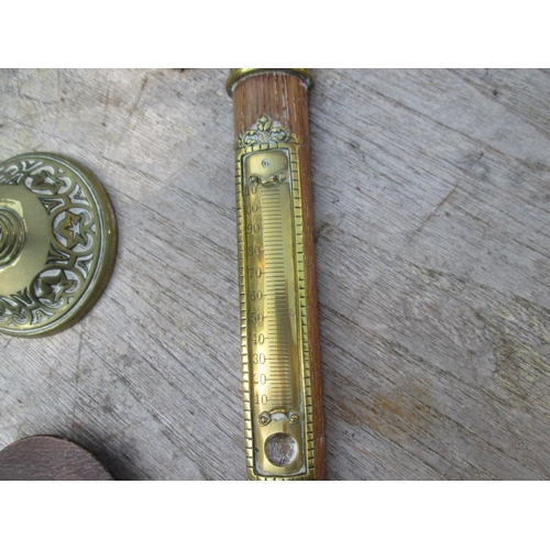 272 - Edwardian Neo Classical brass dressing table mirror, brass and wood key and carved wooden plaque