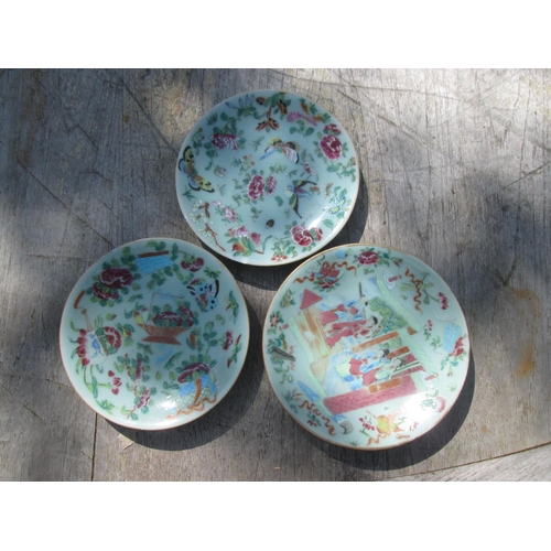 280 - 3 x Chinese Famille Rose plates, two with edge chips 19 cms