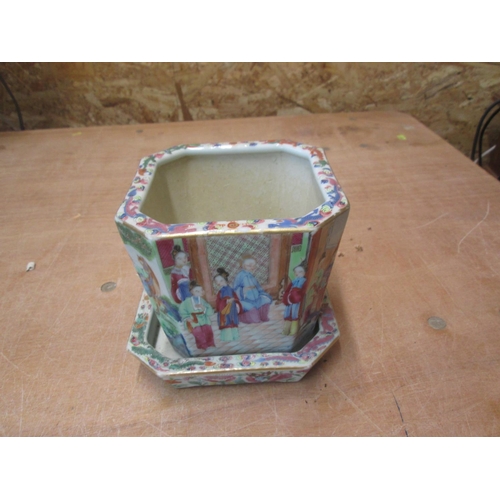 290 - 20th century Chinese Famille Rose style planter with base, In good order