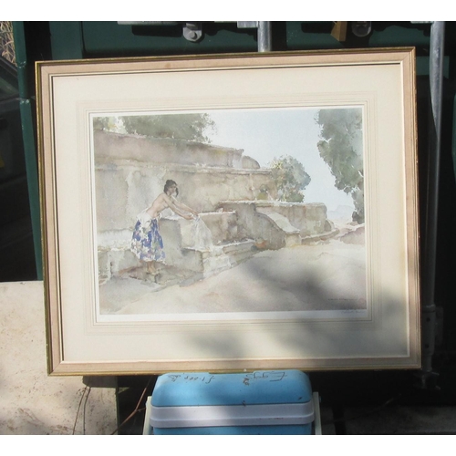 322 - Girl at the Well print by Russell Flint countersigned by artist with gallery backstamp in frame with... 