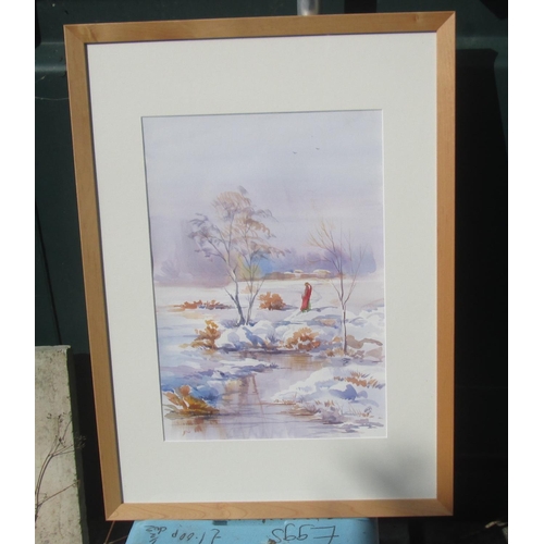 325 - Watercolour in pine frame indistinct signature