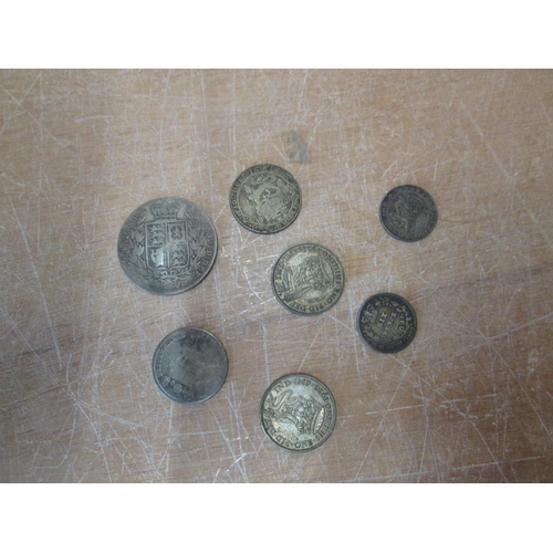 303 - Coins : 1874 Half Crown . Shilling 1825, Sixpence 1880, all in lower grades & 19 g of pre 1947 silve... 