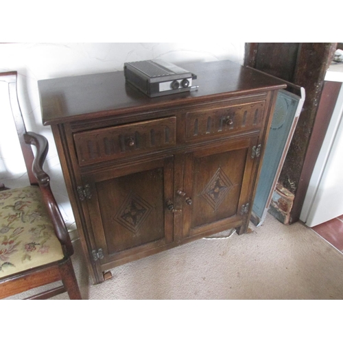 435 - Pair of vintage oak two drawer cupboards, , 91 cms x 44 cms x 85 cms