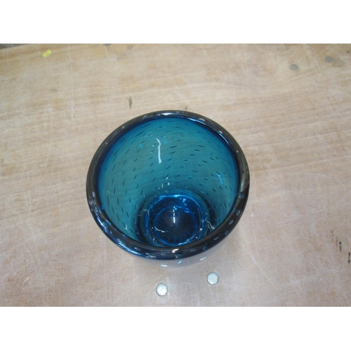 484 - Whitefriars blue bubble glass vase