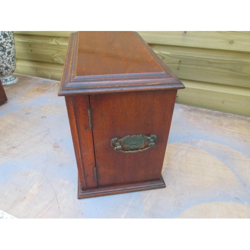 89 - Edwardian oak smokers cabinet 36 cms x 28 cms x 19 cms