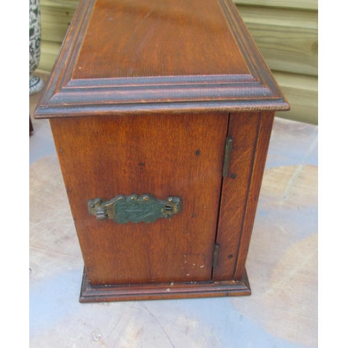 89 - Edwardian oak smokers cabinet 36 cms x 28 cms x 19 cms