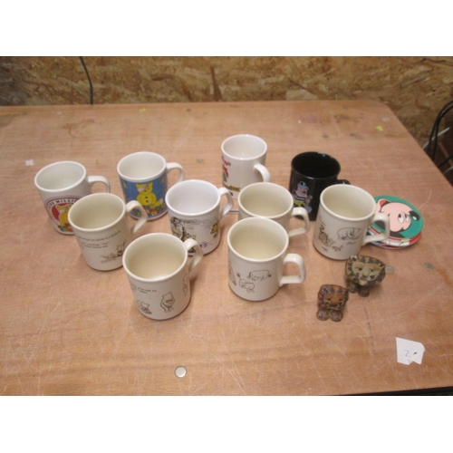 12 - Various pottery mugs, 2 x Tremar Lions etc.