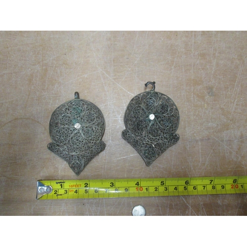 163 - Lower grade silver filigree work  dress pendants set with enamelwork