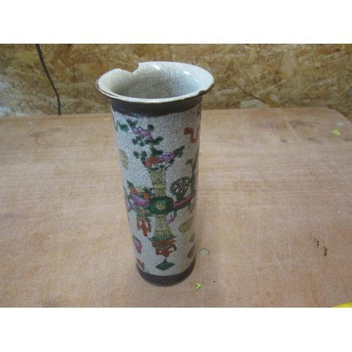 25 - Chinese crackle glaze brush pot with damage