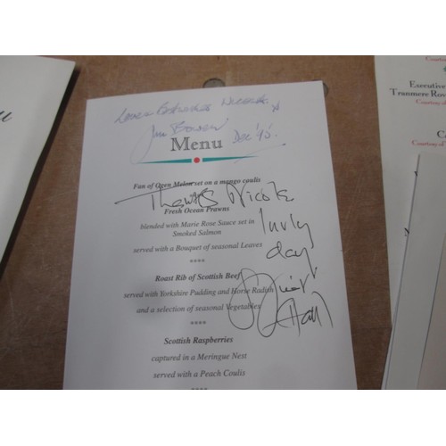 87 - Autographs : signed menus Ken Dodd, Stuart Hall, 2 x Jim Bowen, Stan Boardman, Ian Lees, Eddie Large... 