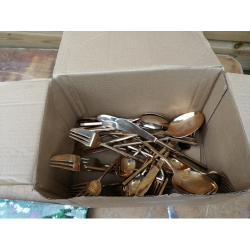 169 - Box of brass cutlery, etc.