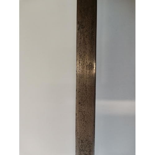 215 - Early 20th century Indian dress sword in metal and leather scabbard, etched blade made in India, no ... 